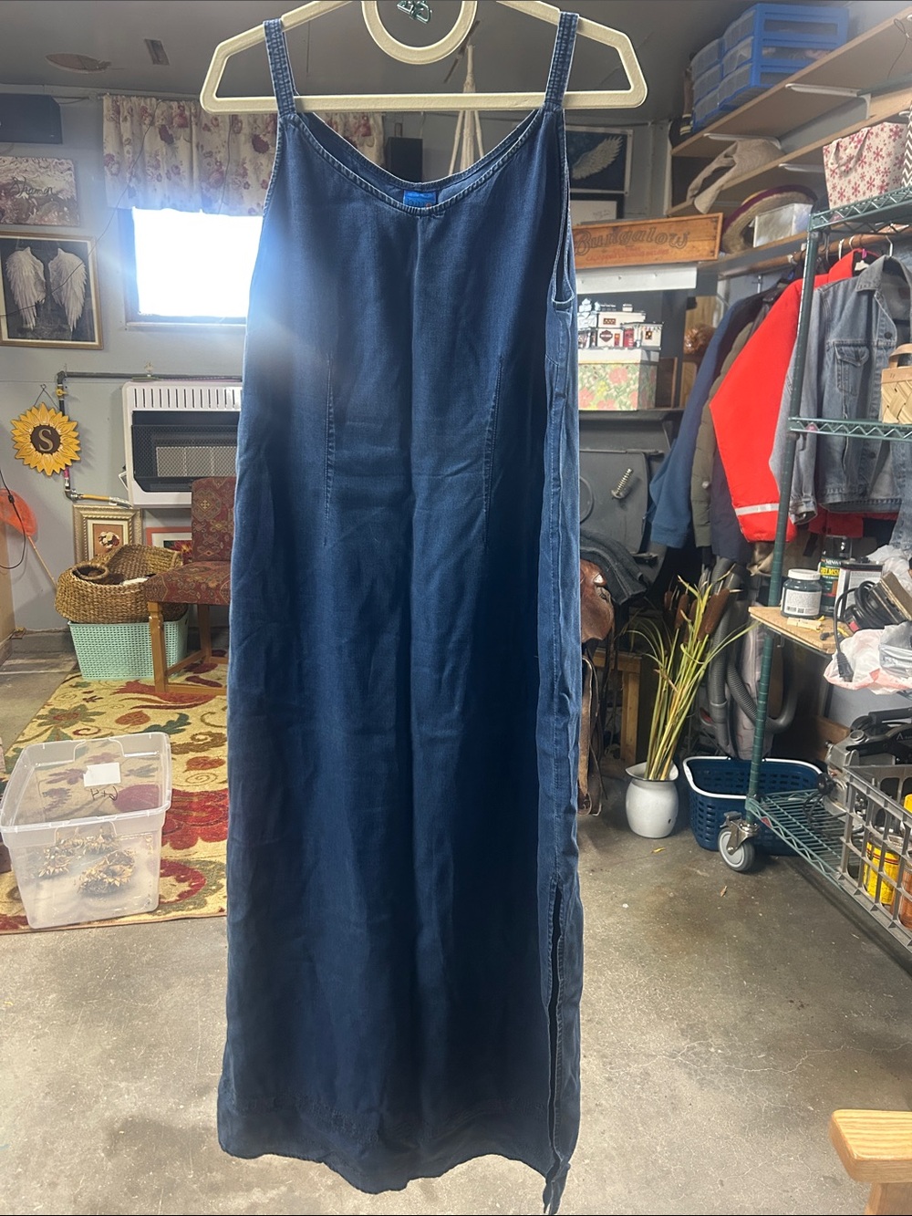 Women's Navy Midi Slip Dress with Adjustable Straps
